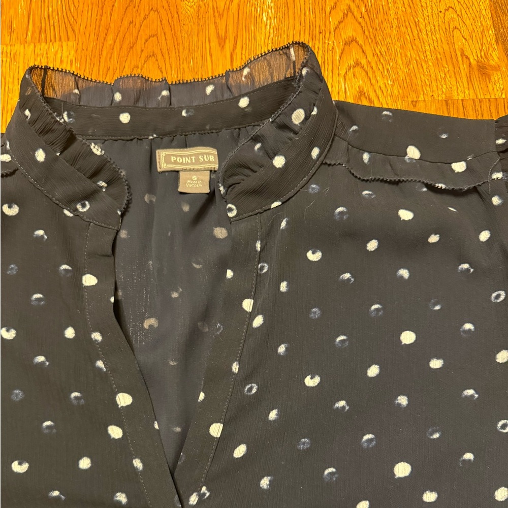 J crew point sur blouse navy white size small